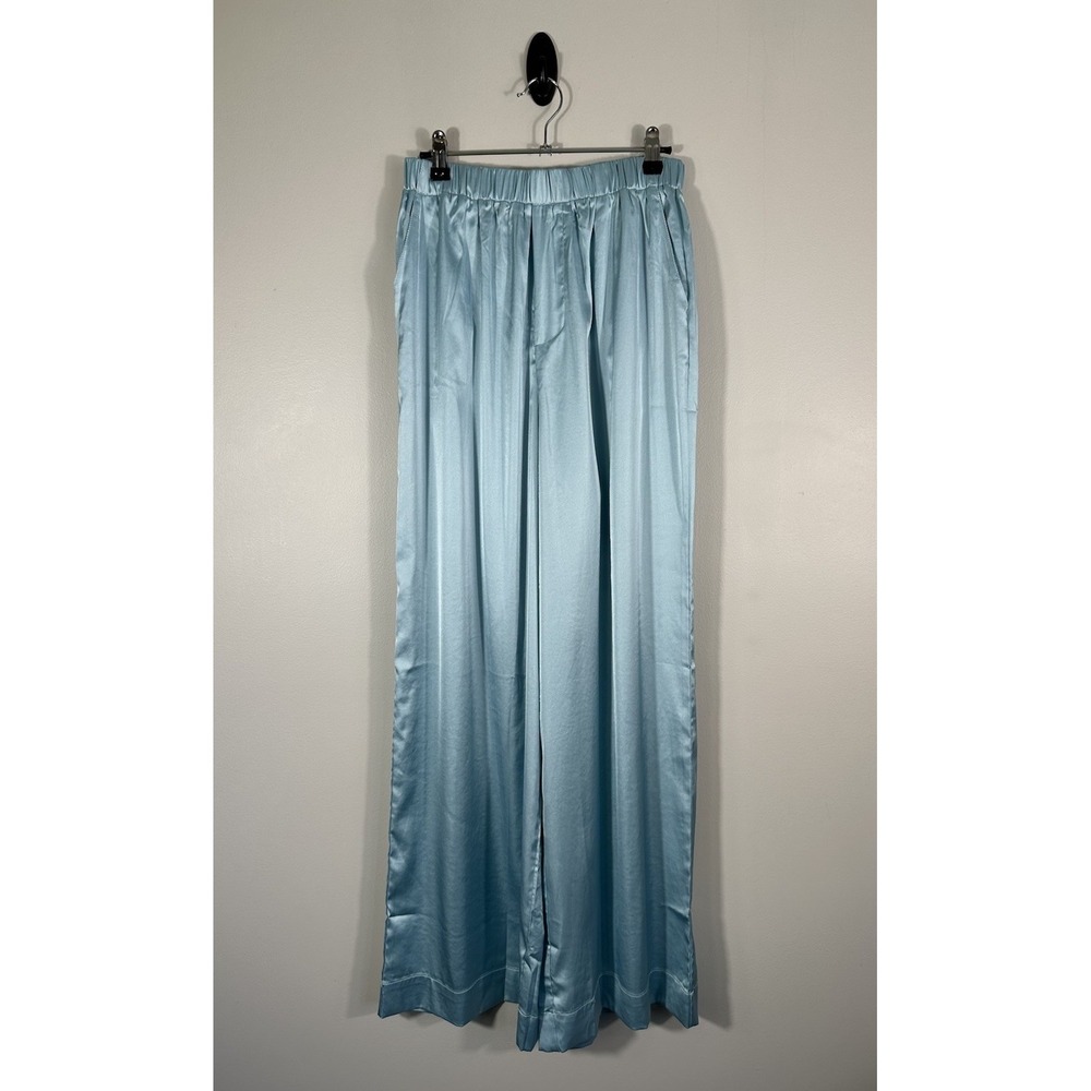 Daily Drills Pants Womens Small Blue Satin Wide Leg Lounge‎ Resort